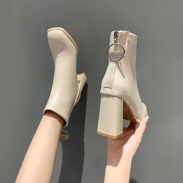 Bốt nữ da lì khóa sau gót cao 9cm có lót lông hàng siêu đẹp GiàY Shoes 5