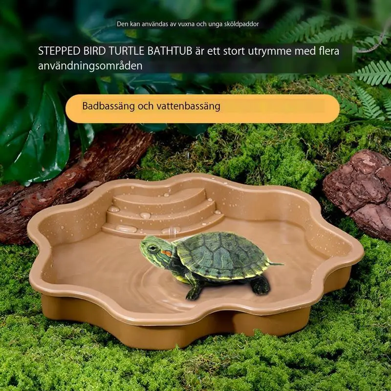 TTS Homie Pool Large Reptile Turtle Bathing Tub Lizards Habitat With Ramp Tortoise Feeder Feeding Bowl for Small Gecko