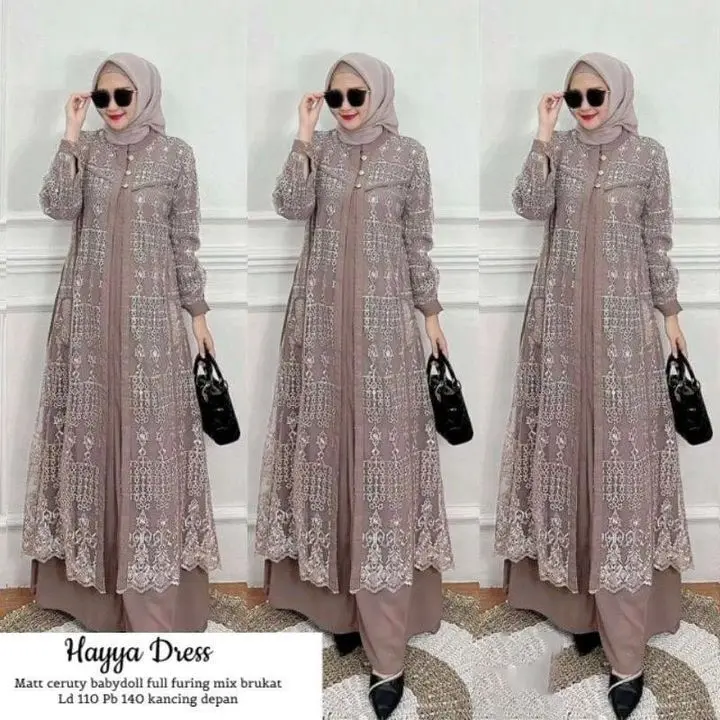 Hani Maxy Dress Kondangan Wanita Mewah Seragaman Lamaran Bridesmaid Bahan Ceruty Mix Brukat JUMBO