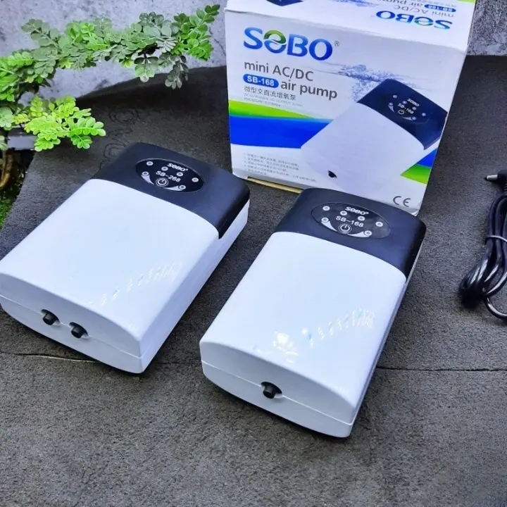 Máy Sủi Oxy Tích Điện 2 Vòi Sobo SB-268 (2W - 2x3Lít/Phút) , SEBO 1 vòi SB -168  - Phòng Cúp Điện Cho Hồ Cá