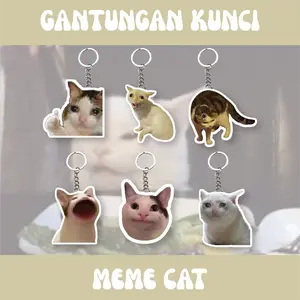 GANTUNGAN KUNCI MEME CAT | AKRILIK 3MM | CAT | KUCING | GANCI | KEYCHAIN Besi Chains
