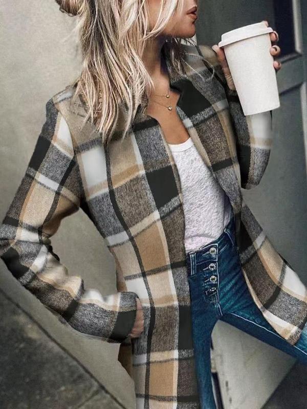 Women's Solid Color Pocket Long Sleeve Open Front Coat, Casual Longline Outerwear for Fall & Winter, Ladies Clothes for Daily Wear 1