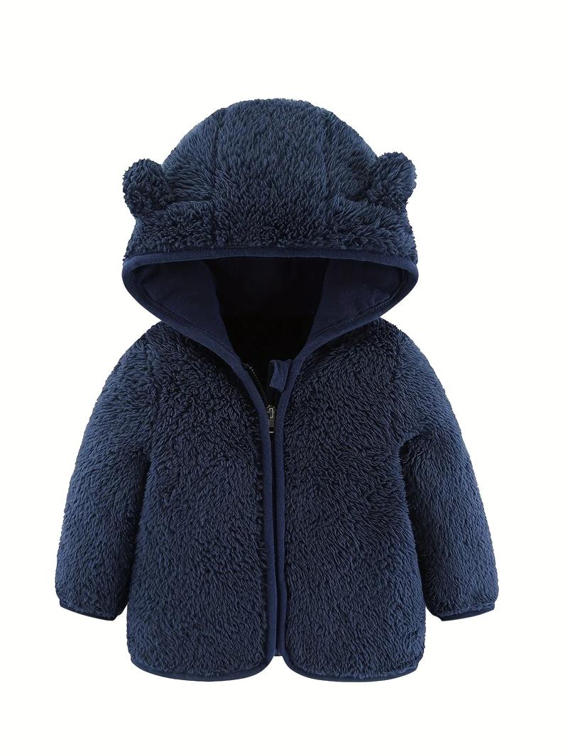 Product Introduction of 0-4 Years Old Spring And Autumn Male And Female Babies Hooded Bear Ears Zipper Warm Long Sleeve Top Solid Color Jacket 9