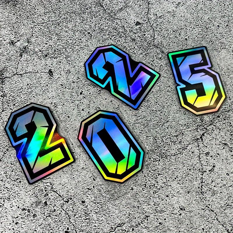 Laser Effect Digital Number Sticker, Universal Creative Logo Waterproof Outdoor Decorative Sticker, Car Exterior Accessories for Motorcycle Body Scratches Cover Laptop Luggage Mailbox 5