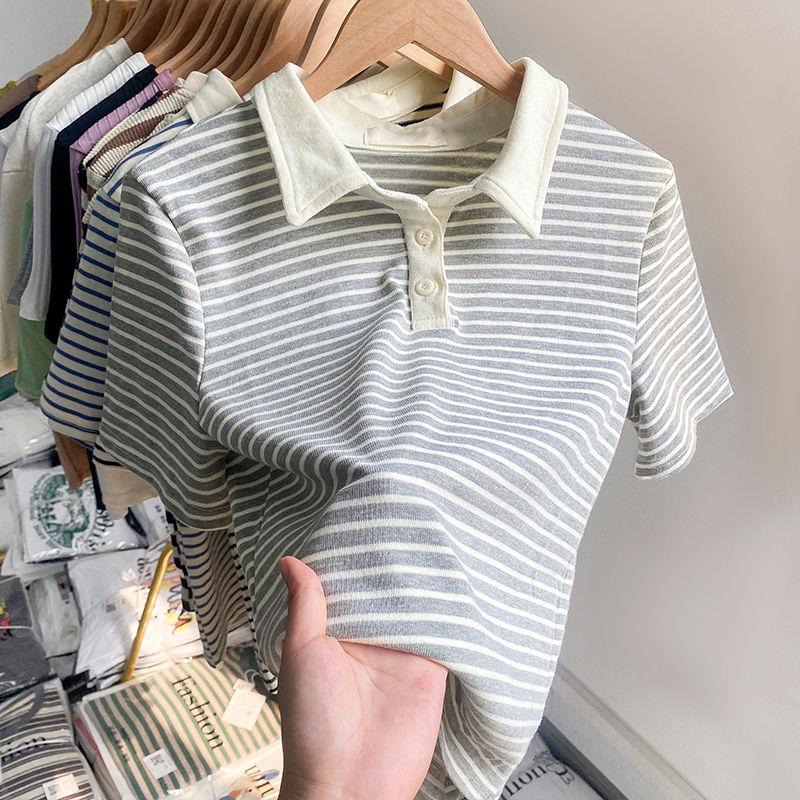 Product Introduction of Áo Thun Có Cổ Polo, Sọc, Dáng Rộng, Ngắn Tay, Bé Gái, Phong Cách Hàn Quốc, Áo Ngắn Tay 21