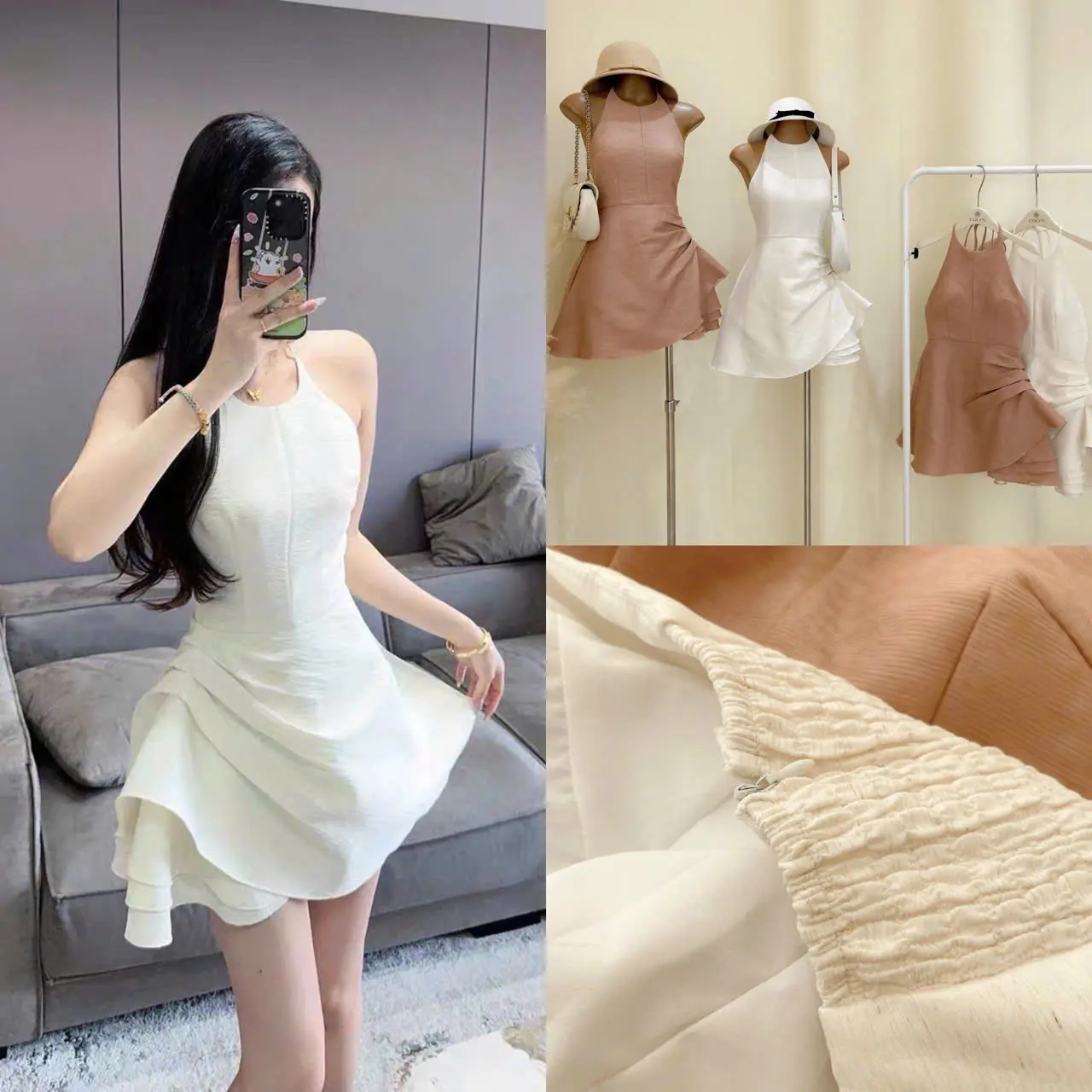 Đầm tiệc sang trọng thiết kế cổ yếm tôn dáng 2 màu