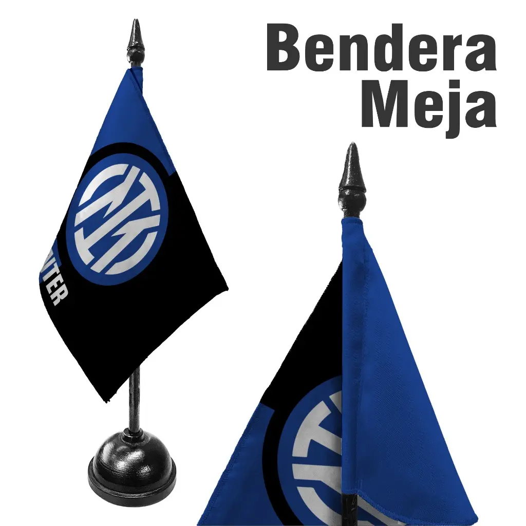 Bendera Meja Inter Milan / Dekorasi Meja, Klub Bola, Bahan Kayu dan Kain Velvet Uk 15x22cm