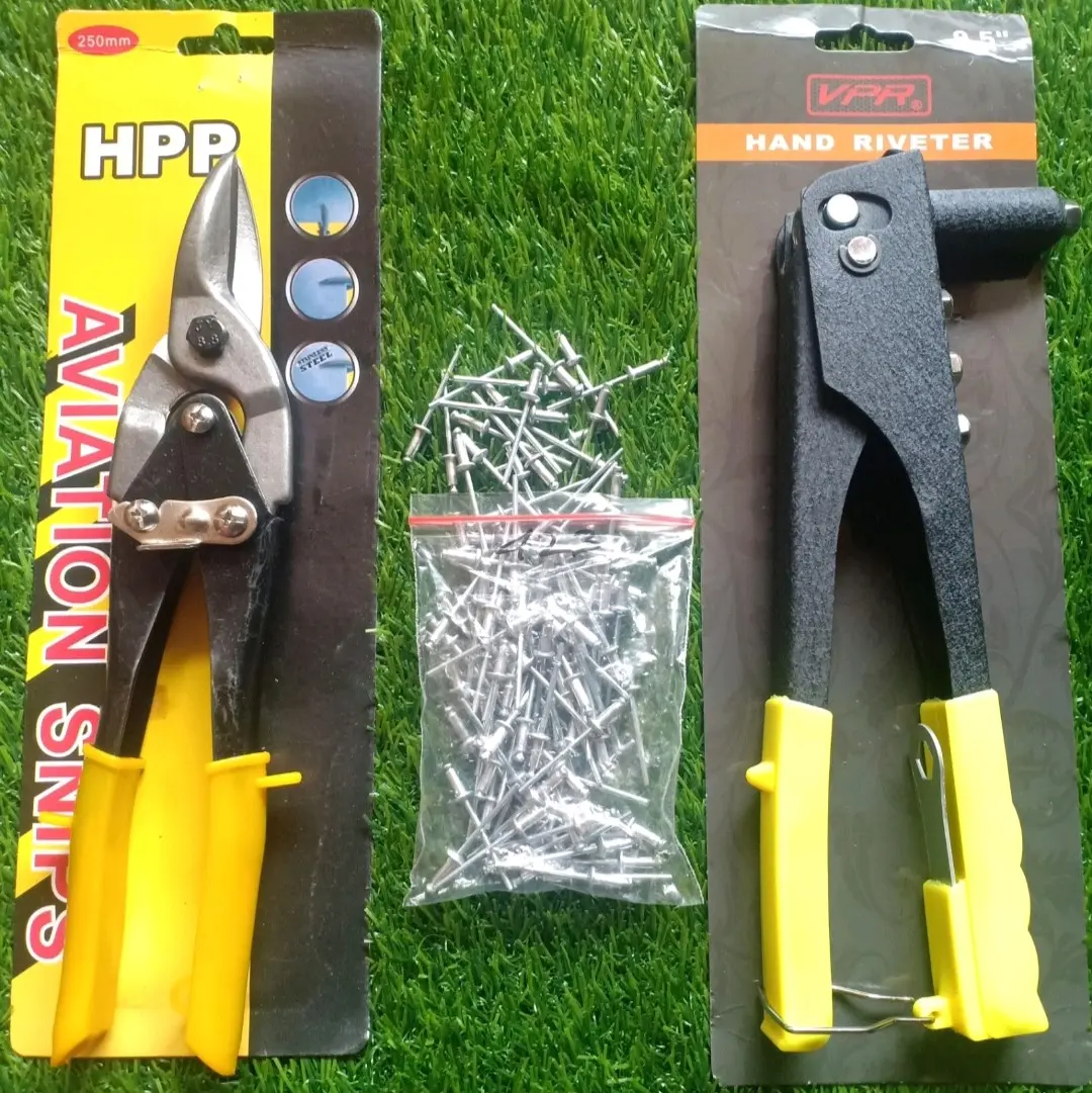 Paket Rivet 435 - Tang Rivet, Gunting Holo & Paku Rivet 100pcs - Hand Riveter Tang Ripet, Aviation Snips Gunting Galvalum & Paku Rivet 435 Rivetti