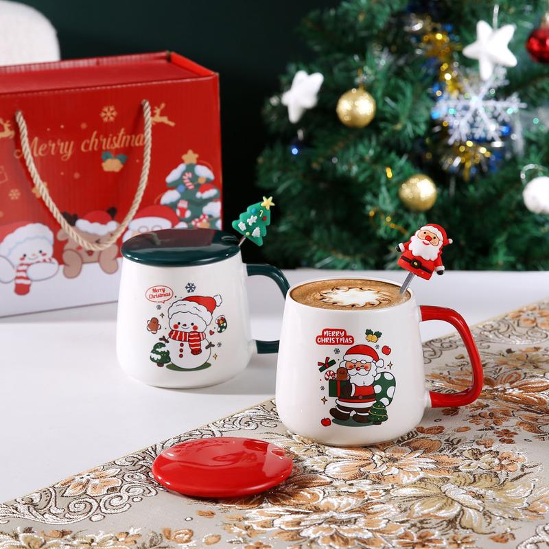 Product Introduction of Christmas Gift Santa Claus Mug with Cover Spoon Good-looking Ceramic Cup Practical Gift travel  water Drinkware Tumbler Reusable Washable Coffee Drink Reuse Drinkware Tumbler 19