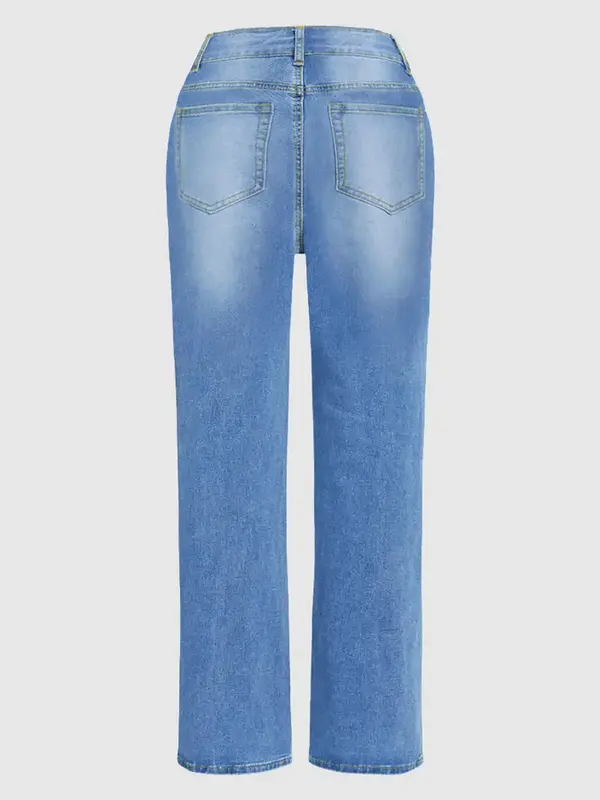 Women's Plain Straight Leg Denim Pants, Casual Retro High Waist Trousers for Daily Wear, Jeans, Ladies Bottoms for All Seasons, Womenswear 3
