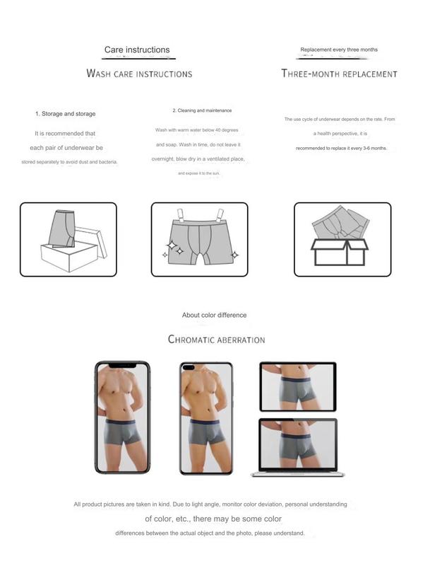 Product Introduction of Men's Boxer Briefs Ice Silk Cotton Modal Seamless Panties Underwear 3-Pack ice silk pure cotton crotch 13