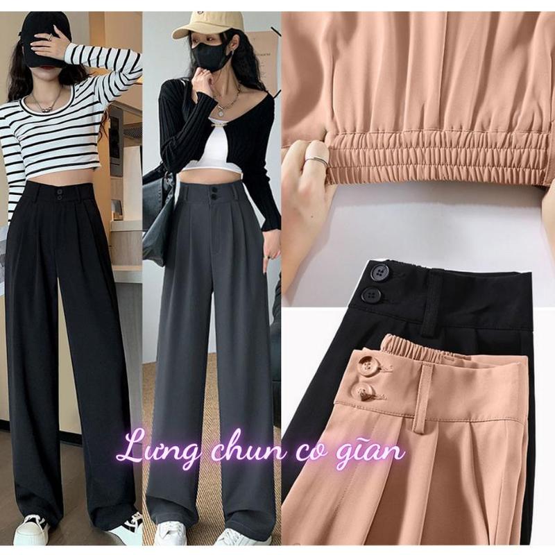 [Combo 2 quần] Quần tây nữ ống suông lưng chun cạp cao khóa trước Dáng Dài 100cm cạp bản to 7cm lưng cao siêu tôn dáng Ong Women Pants Nhung