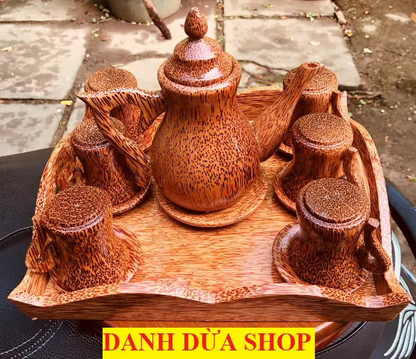 Bộ ấm trà gỗ dừa - (HÀNG LOẠI 1) - mỹ nghệ gỗ dừa Bến Tre - Danh Dừa Shop