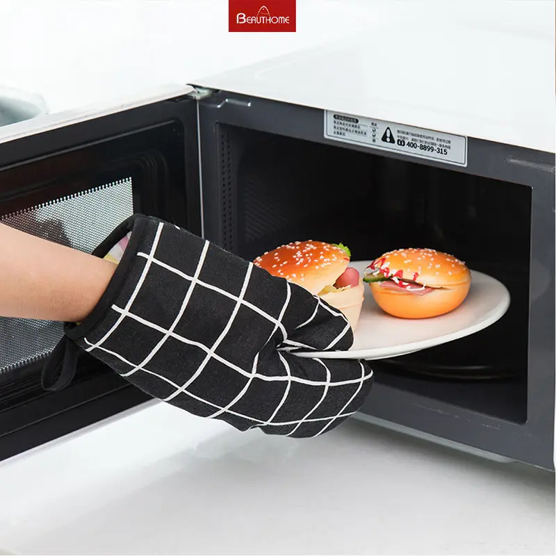 Găng tay chống nhiệt Găng tay nhà bếp làm bánh chống nóng chất Vải Thô Trần Bông 2 Lớp bền đẹp 4