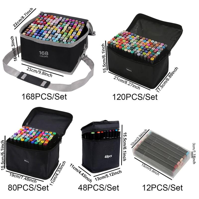 Marker Pen Set, 1 Set 168/120/80/48/12 Colors Marker Pen, Dual Ended Markers, Professional Drawing Markers, Student Stationery, Art Materials 1