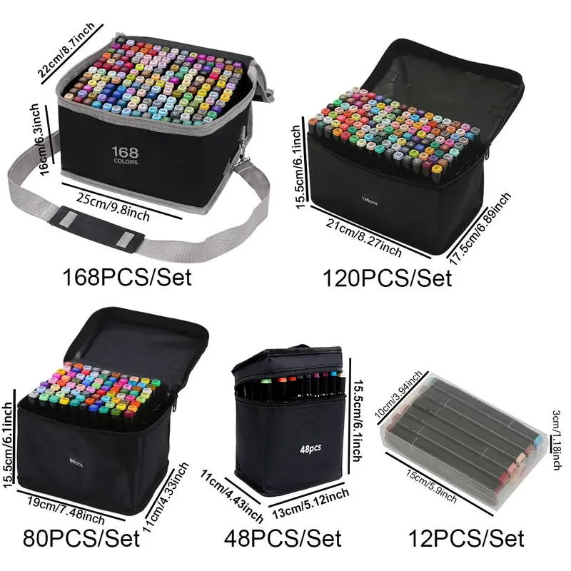 Marker Pen Set, 1 Set 168/120/80/48/12 Colors Marker Pen, Dual Ended Markers, Professional Drawing Markers, Student Stationery, Art Materials 1