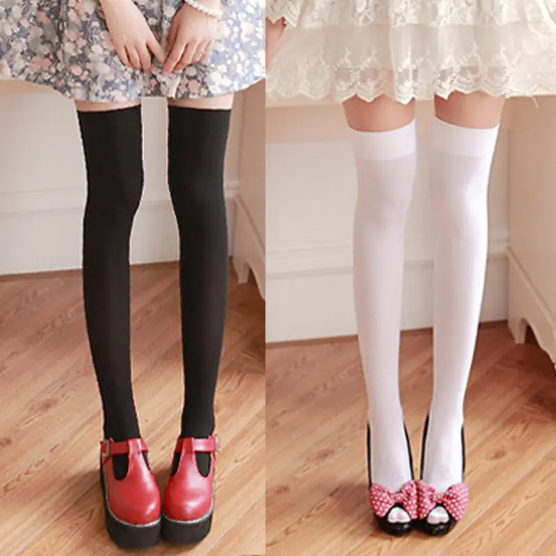 Velvet Stockings Women over the Knee Black White Japanese Non-Slip High Half Thigh Pile Style Stockings for Students Womenswear Socks