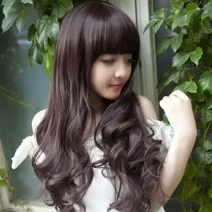 Wig Full Rambut Wanita Long Curly Hair Wig Korean Version New Generations Ladies Berkualitas - Black and Dark brown