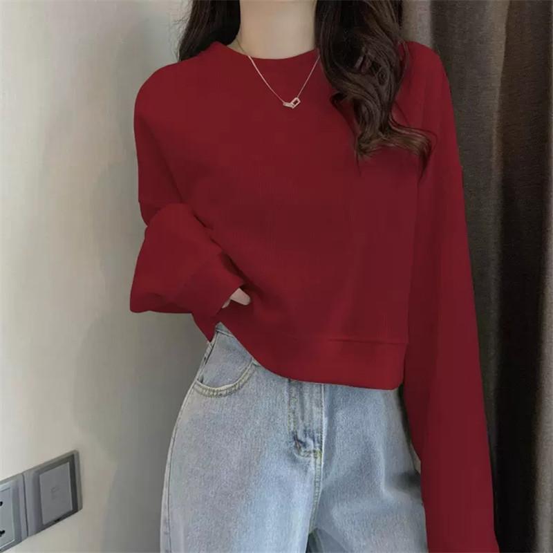 Áo Len Đỏ, Dành Cho Nữ, Bộ Sưu Tập Đầu Thu, Hàng Mới Về 2024, Ngắn Và Phổ Biến, Thời Trang, Áo Cổ Tròn, Thích Hợp Cho Mùa Xuân Và Mùa Thu, Vải Mỏng 4