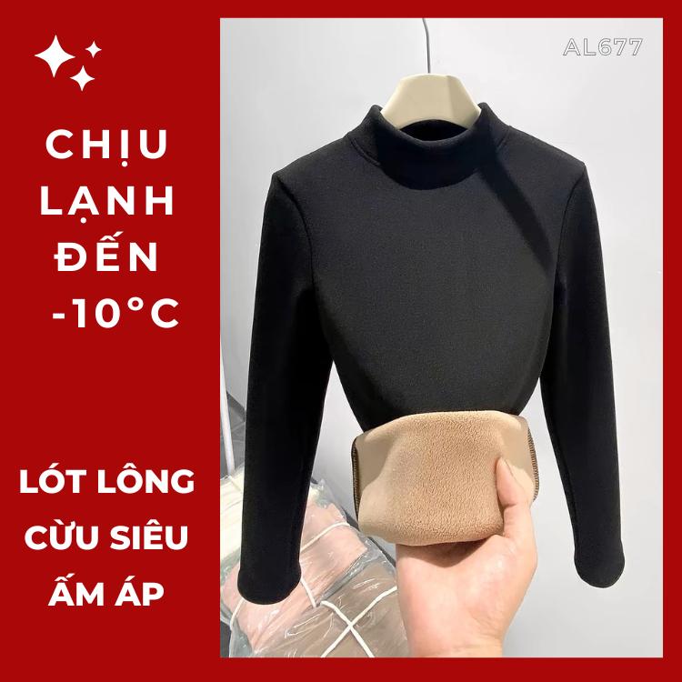 {SIÊU DÀY SẴN}AL677 Áo giữ nhiệt nữ lót lông siêu ấm cổ cao, áo thun giữ nhiệt nữ cao cấp, áo giữ nhiệt nữ dày dặn, áo giữ nhiệt lót lông cừu chất liệu nỉ HẠNH HOÀNG DESIGN