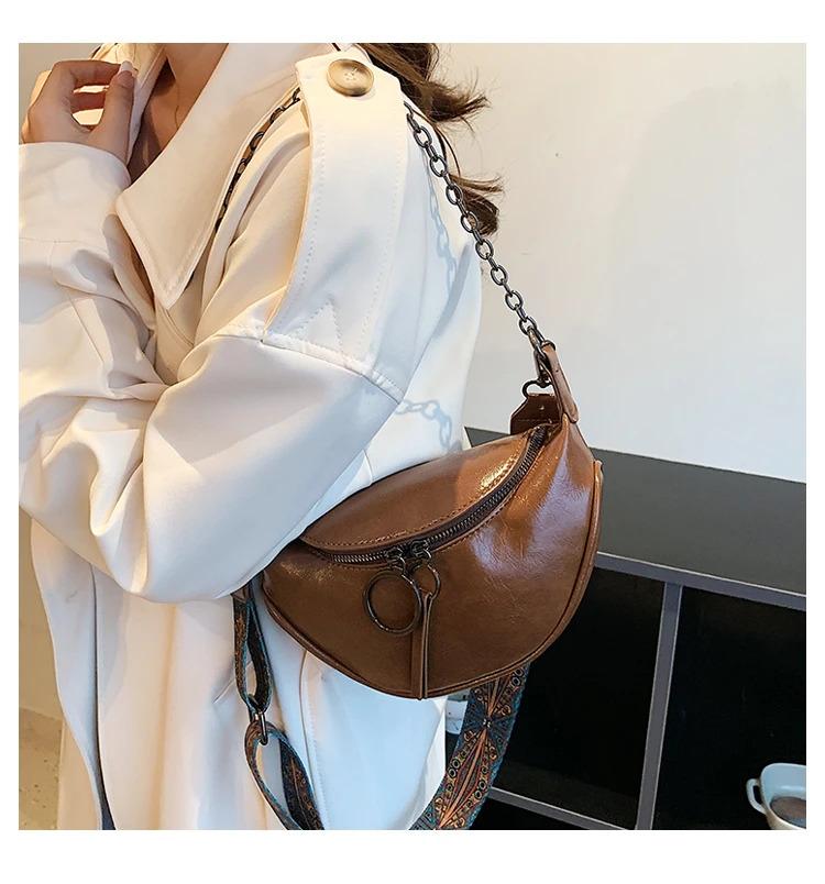 Product Introduction of Fashion saddle waist bag fanny pack luxury leather female belt bags chain handbag purse women retro shoulder crossbody chest bag 36