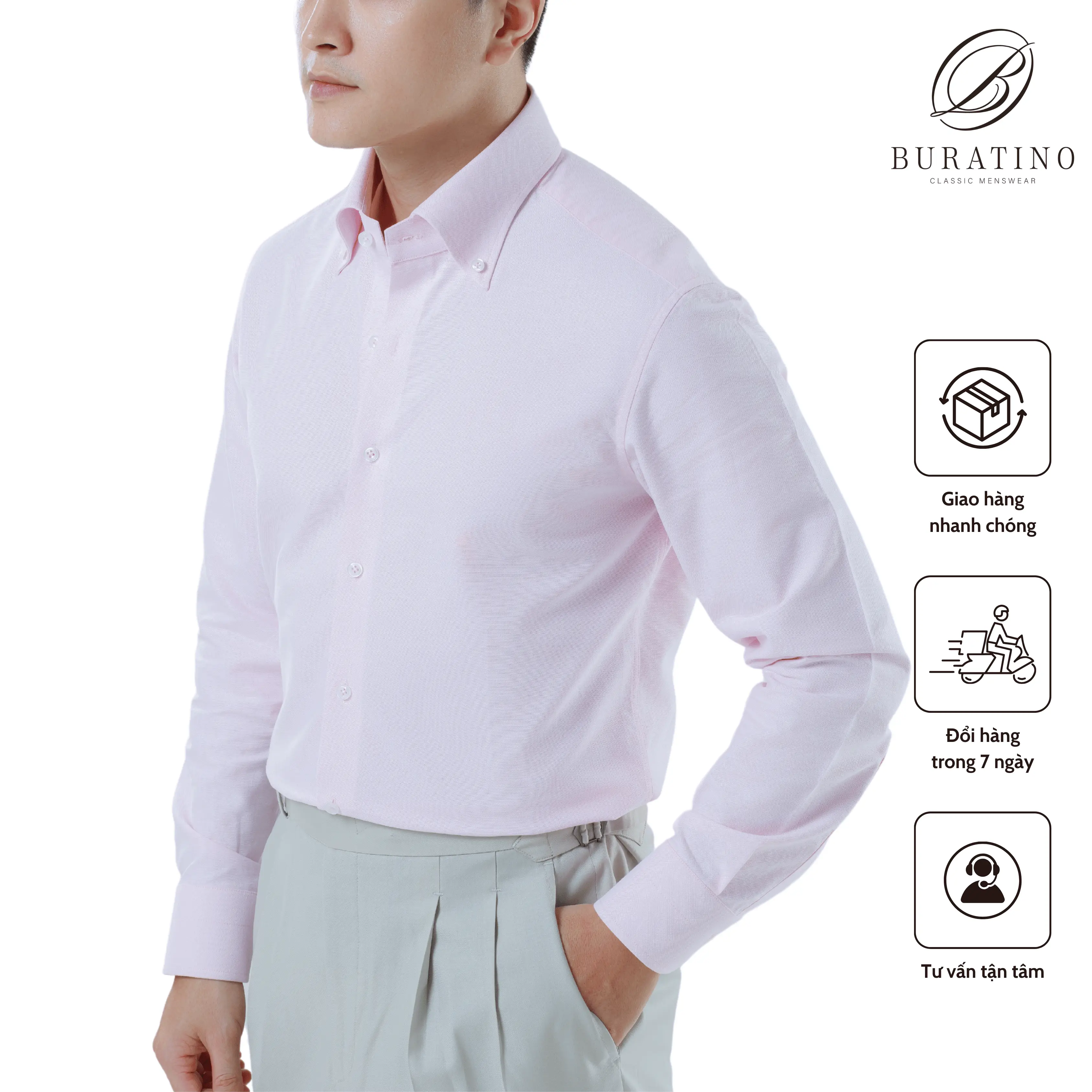 [LIMITED] Sơ mi nam trơn chất Oxford 3 màu dễ mặc cổ Button down - BURATINO   dep sominam