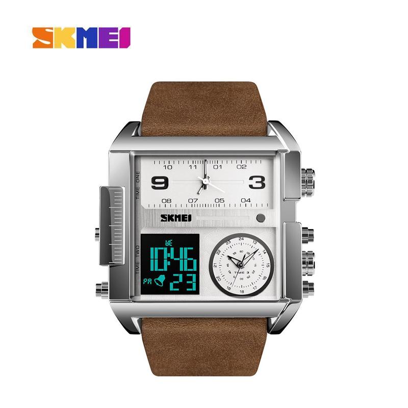 Đồng hồ nam vỏ hợp kim dây da phong cách công sở cực kì sang trọng, có thể cài đặt được 3 múi giờ riêng biệt, gồm cả đồng hồ kim và hiển thị điện tử, chống nước 30m, ... SKMEI SKM-1391 Watch Đeo Tay