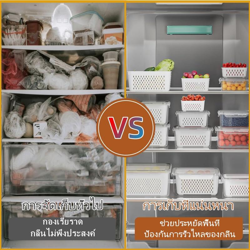 Product Introduction of Live-กล่องถนอมอาหารในตู้เย็น มีกระชอนแบบถอดได้และมีฝาปิด จัดระเบียบตู้เย็น พิเศษสำหรับเก็บผักผลไม้และเนื้อสัตว์ คงความสดใหม่ของอาหาร 14