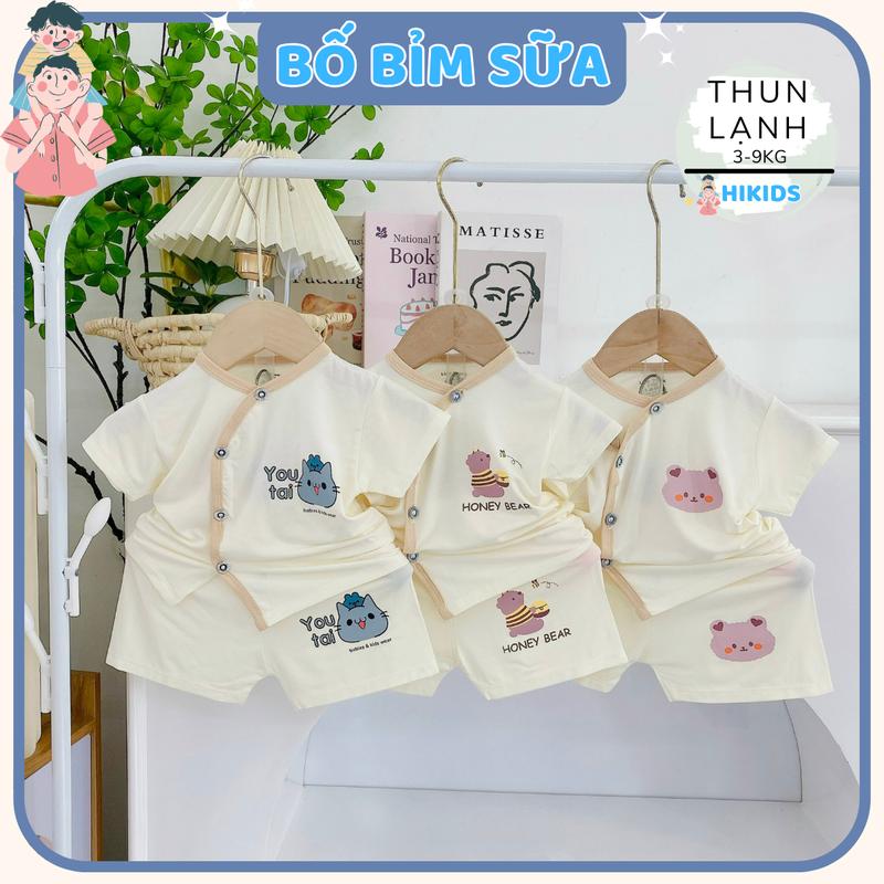 Set 3 - 5 bộ quần áo cộc tay thun lạnh cho bé sơ sinh TT chất thun lạnh hàn quốc cho bé sơ sinh size 0-9 tháng CL07 set  đồ