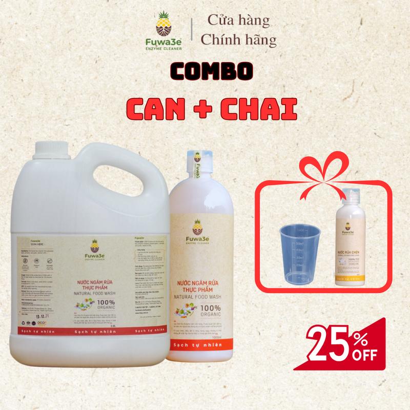 [ Tặng rửa chén 100ml và cốc đong 50 ml ] - Combo can + chai nước ngâm rửa thực phẩm Fuwa3e