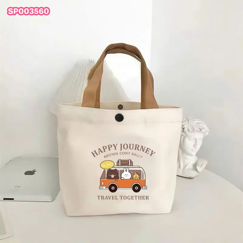 LINK LINK KIDS -  Túi Tote vải, Túi xách Mini hoạt hình bằng vải Canvas 22*27cm, Túi đựng đồ ăn trưa dung tích lớn đào thời trang Du lịch Bag cặp học sinh cho bé 12 tuổi 3