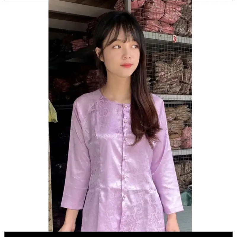 Áo Bà Ba ( Áo lẻ ) Gấm Lụa Hoa Văn - Tay Dài Nút ngọċ Trai- Loại  1 - Hàng May Của Hàng - Đủ Size Đủ Màu Women Top Sơ Mi 6