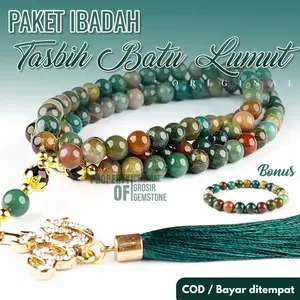 CGG Paket Ibadah Tasbih Batu Lumut Suliki 99 Butir Free Gelang