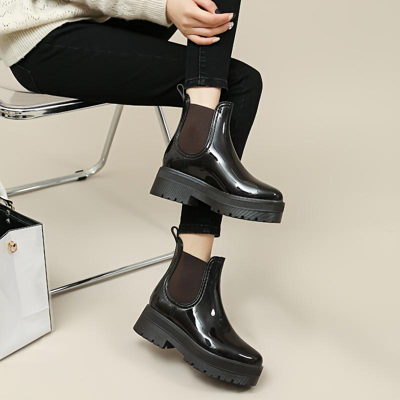 TikTok Shop Fashionable Women s Rain Boots Soft PVC Material Waterproof and Warm Non Slip and Cold Resistant Thickening and Wear Resistant British Platform Chunky Heel Knee High Boots Rain Boots