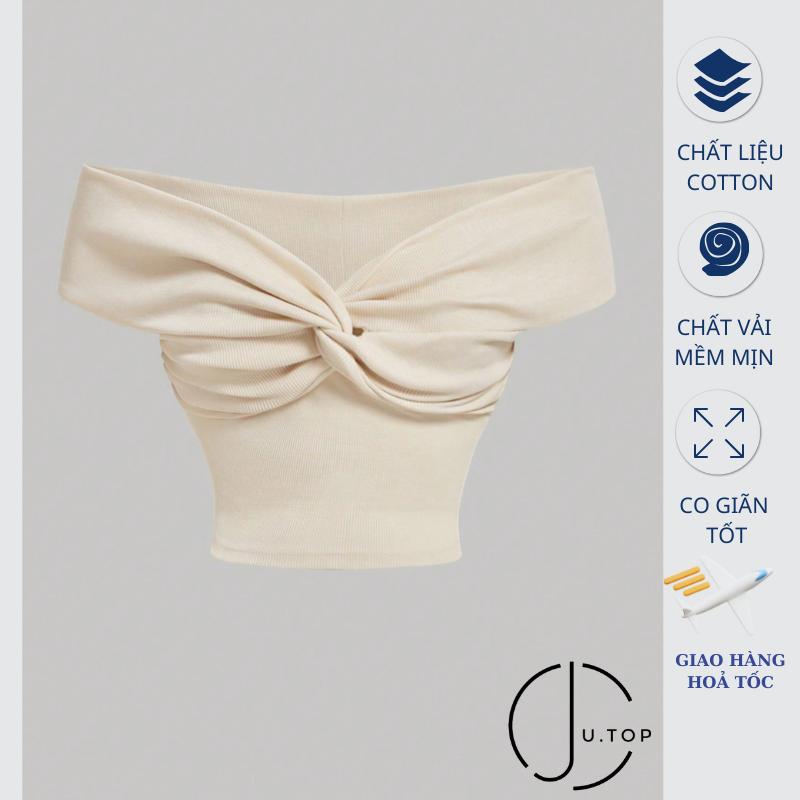 Áo thun nữ JU.TOP áo kiểu xoắn trễ vai tay ngắn local brand tiểu thư xinh xắn dễ phối đồ sẵn nhiều màu D014 aoba lo