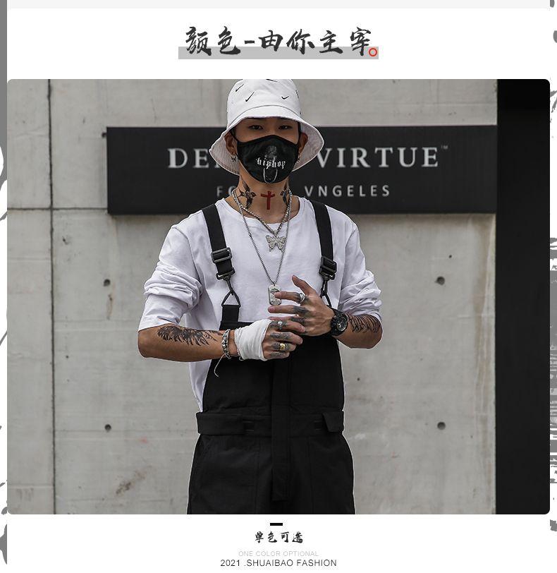 Product Introduction of Dark Mechanical Style Working Bib Top Pants Men's Ins Fashion Brand Sling Jumpsuit Casual Jogger Pants One-Piece Suit Men 4
