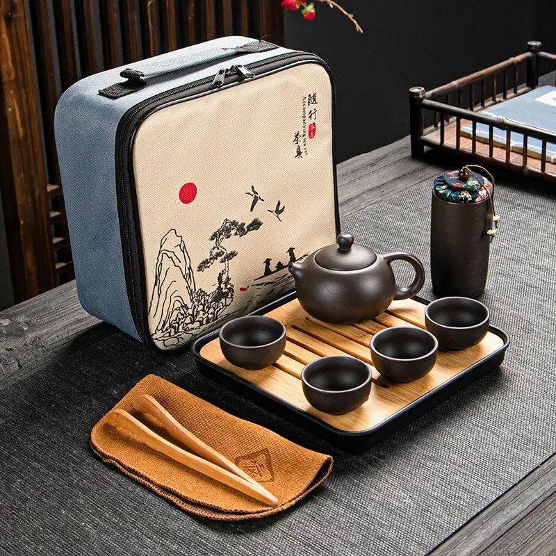 Bộ Ấm Pha Trà Gốm Sứ Tử Sa 6 Chén, 10 Món, Tráng Men Kèm Túi Đựng Xách Tay Dùng Làm Quà Tặng Dieulinhshop 3