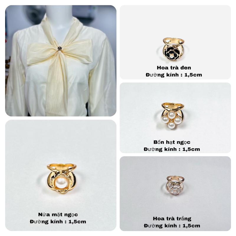 Combo 4 khuy thắt nơ áo sơ mi cài khăn lụa đường kính 1,5cm và 1,8cm phù hợp cho nhiều loại nơ áo khác nhau Màu đen Màu trắng Vàng