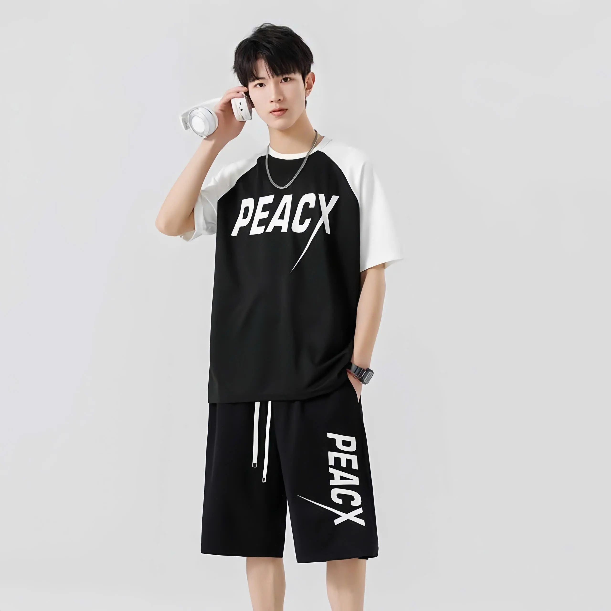 Quần áo hè nam nữ cổ tròn hai màu trắng đen GUDOSU Menswear BH7