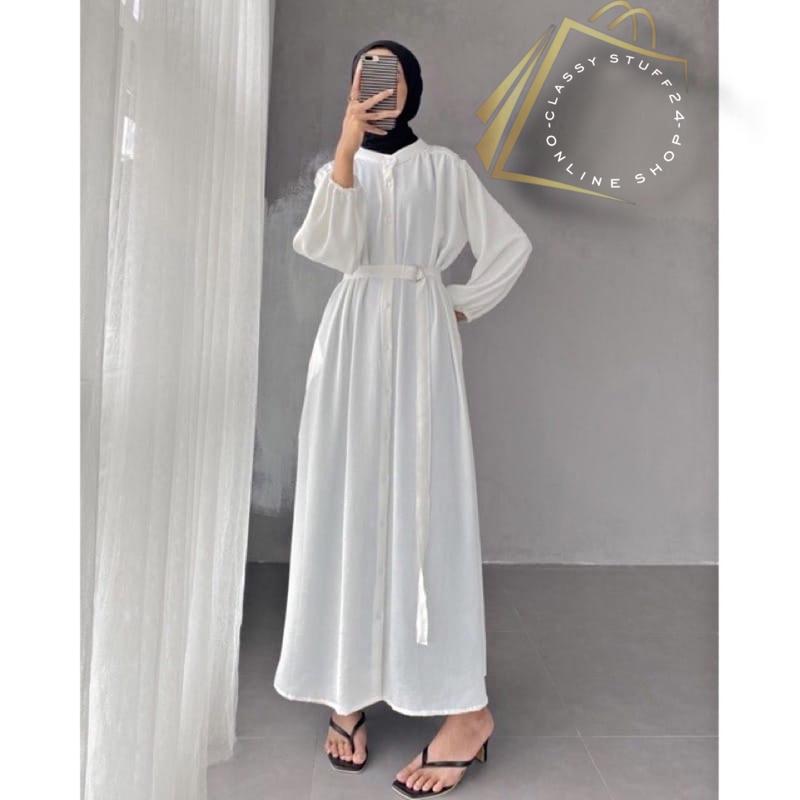 ( BAYAR DI TEMPAT) KAYLA DRES CRINKLE AIRFLOW GAMIS POLOS BUSUI TERBARU Kain Kancing Muslim Dress Wanita 1
