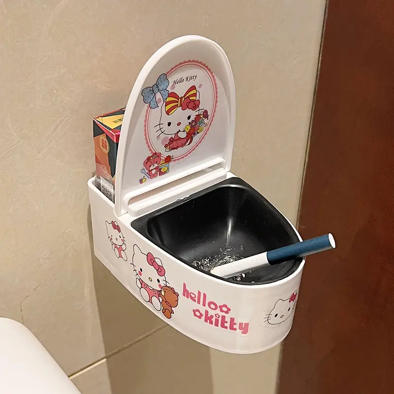 Cinnamoroll‌ Ashtray Anime Character Wall-Mounted Toilet Anti-Fly Ashtray With Cover Home Decoration Gifts