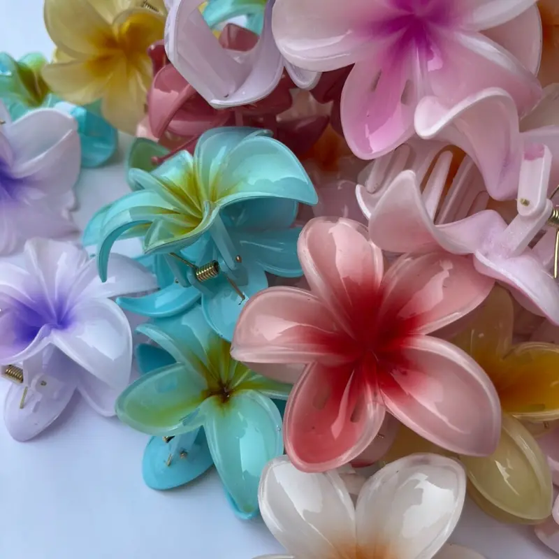 ￼Thời Trang Nhiều Màu Sắc Kẹp Tóc Hoa Sứ Lưng Đầu Tóc Móng Vuốt Kẹp Phong Cách Hawaii Phụ Kiện Tóc Women Voi 3