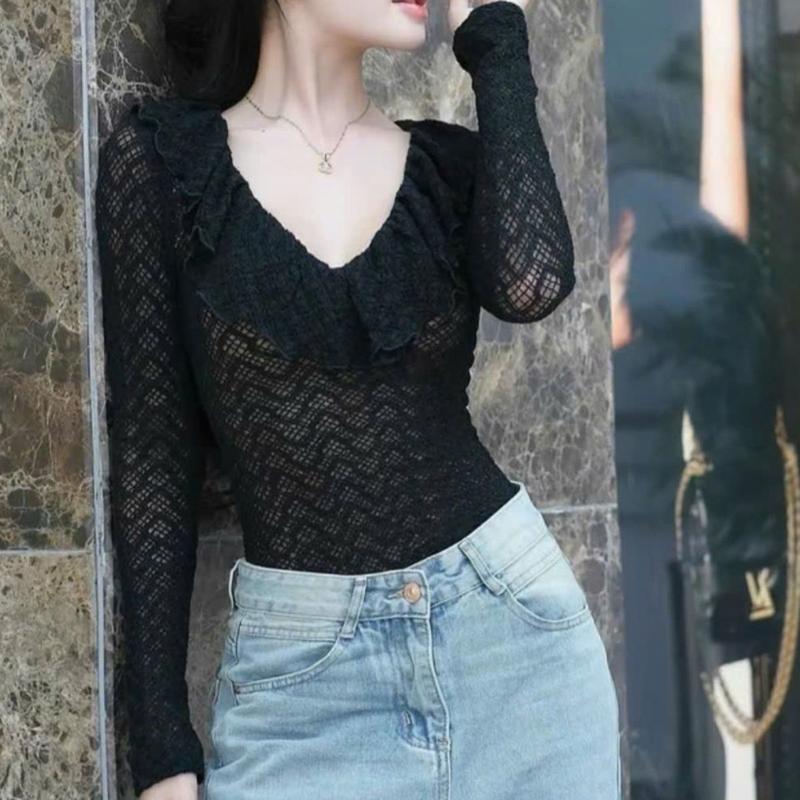 Áo thun nữ bigsize tay dài LIMO áo ren 2 lớp cổ bèo dài tay áo form ôm body đẹp dễ thương xinh MS353 Top Áo