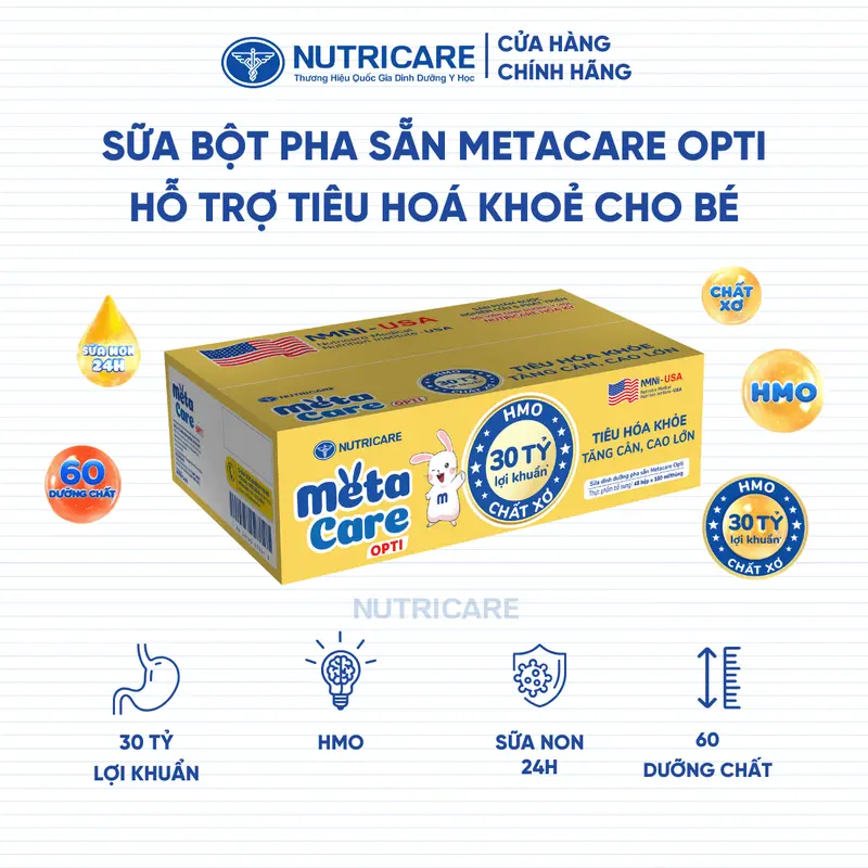 Thùng 48 Hộp Sữa Bột Pha Sẵn METACARE OPTI Nutricare Sữa Non 24h Bé Tiêu Hoá Khoẻ Tăng Cân Cao Lớn Tăng Cường Đề Kháng 2