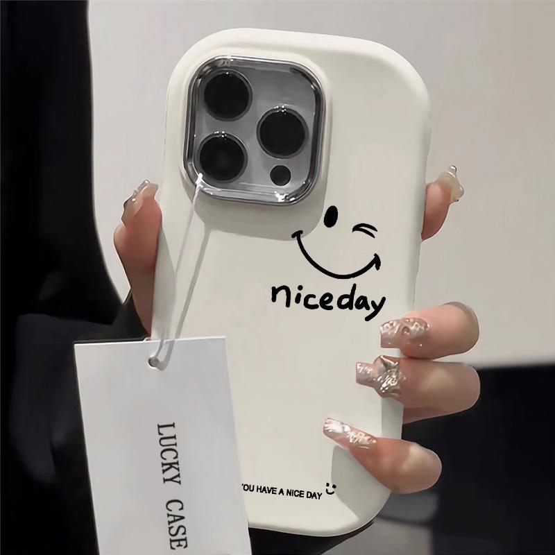 Ốp Silicon Mềm, Thiết Kế Mặt Cười Hạnh Phúc, Bảo Vệ Camera NICE, Chống Rơi, Tương Thích Với iPhone 16 11 13 15 12 14 Pro Max X Xr Xs Max, Chống Sốc, Cao Cấp, 7 8Plus SE2067 0