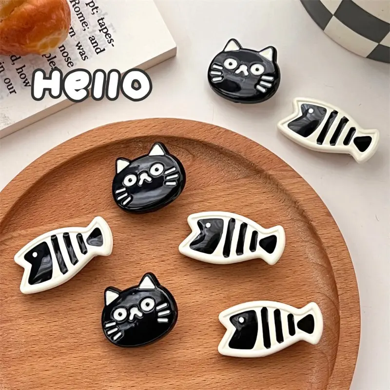 Cute Cartoon Black Cat Small Fish Duckbill Clip Hairpin Hair Accessory Sweet Girl Style Forehead Hair Clip Edge Clip