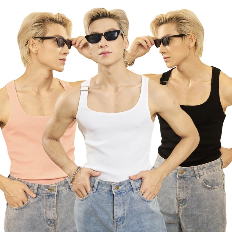 Áo Thun Nam TankTop Ba Lỗ Cổ Vuông Dây Khoen Một Bên Form Body Thun Gân Cao Cấp Thương Hiệu Mr Twins Menswear