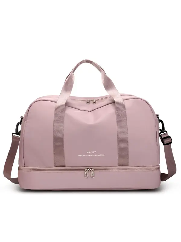 New Trendy Simple Letter Print Zipper Travel Bag, 2025 Matching Lightweight Large Capacity Dry & Wet Separation Sports Fitness Bag, Short-distance Business Trip Travel Bag, Portable Luggage Bag 3