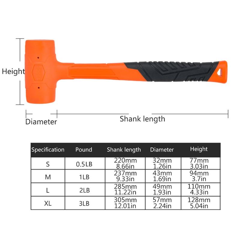 Product Introduction of 0.5-3LB Rubber Hammer Elastic Mallet Household Multifunctional Detachable Woodworking Tile Soft Tap Hammer Tool 0