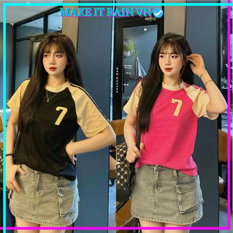 [MUA ÁO CÓ QUÀ] COMBO 2 ÁO Thun Baby Tee SỐ BẢY Make It Rain VN, Áo phối Sọc Tay Form Dáng Ngắn Nữ Top Women Cổ Tròn